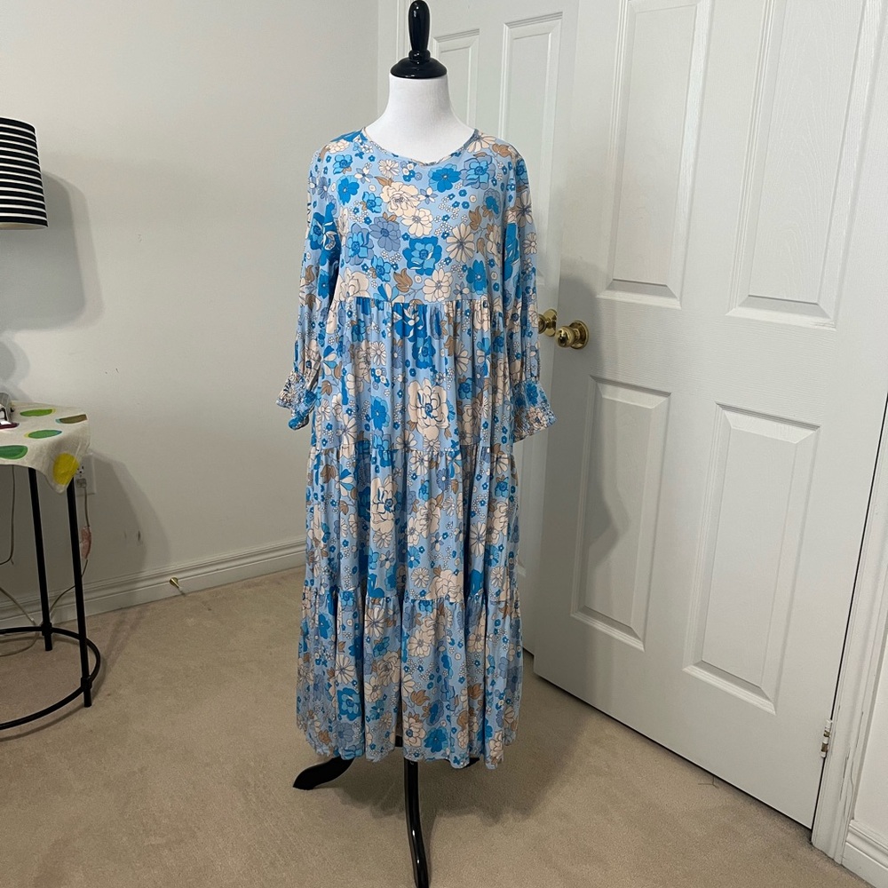 Floral Blue Midi Dress